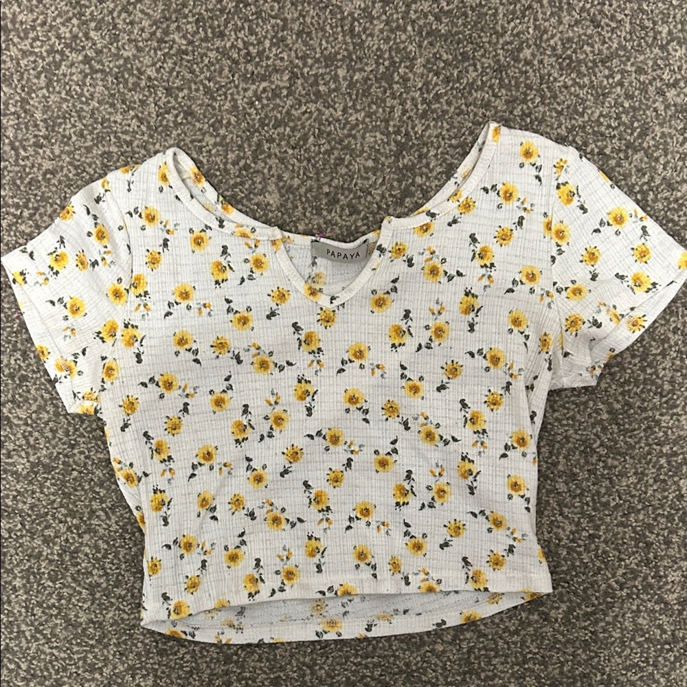 Papaya Floral Crop Top - White and Yellow